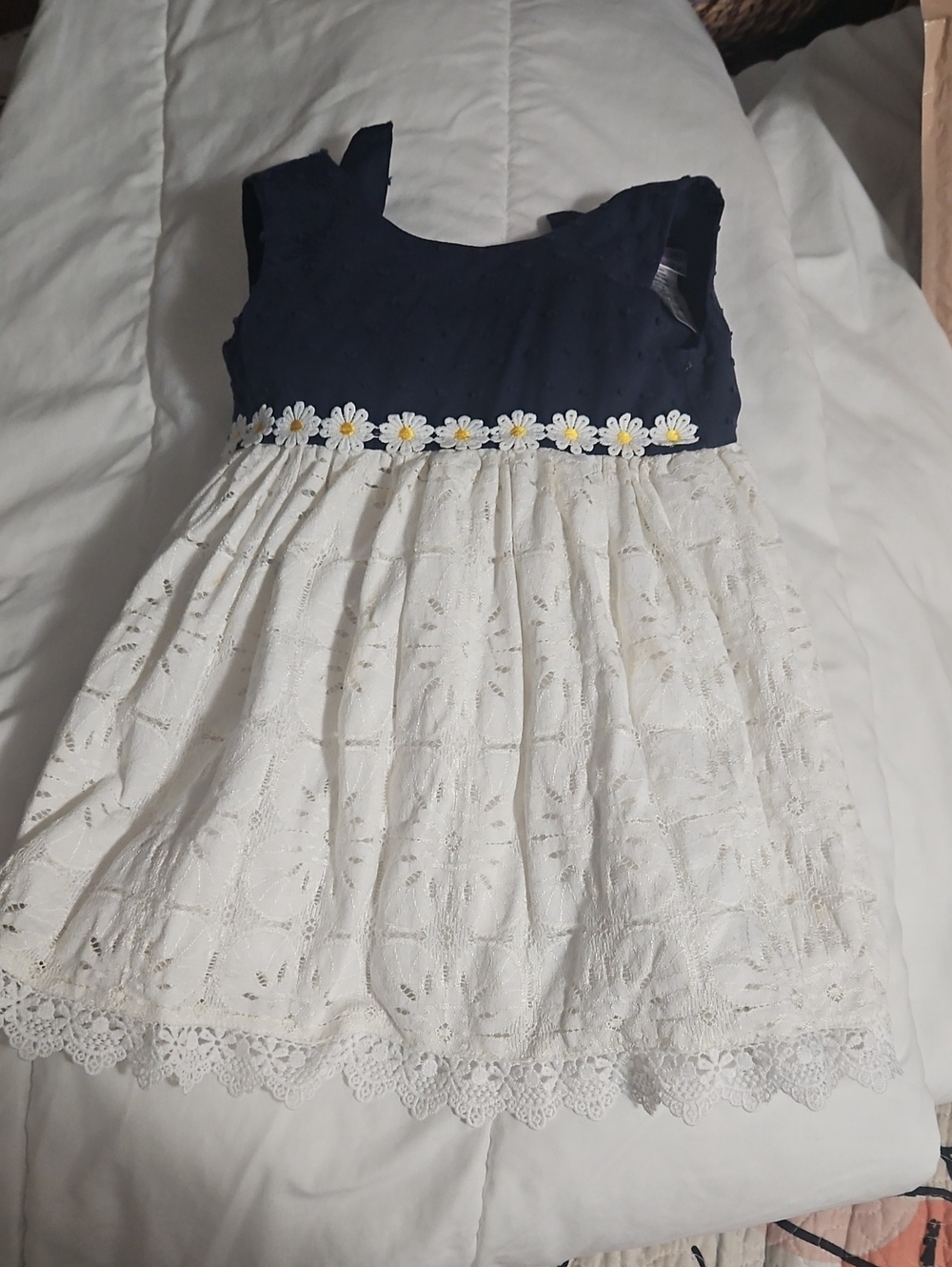 Blueberi Boulevard Navy and White Daisy-Trim Formal Dress